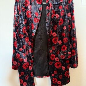 Vici Floral Velvet Blazer - Black and Red